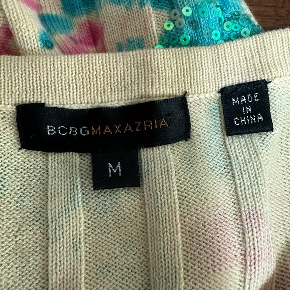 BCBG Maxazria Blue & Pink Sequin Watercolor Fairycore Silk Blend Cardigan Set - Picture 8 of 9